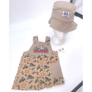 BT Kids Puppy Patrol Khaki Shortalls and Bucket Hat Set 18 Months NWT 846560